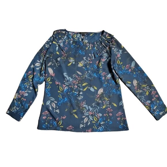 Banana Republic Josephine Asymmetrical‎ Pleated Neckline Floral Blouse Womens M - Picture 5 of 8